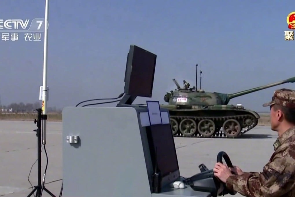 State television broadcast pictures of the driverless tanks being tested. Photo: Weibo