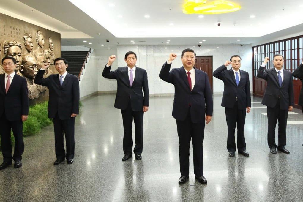 Chinese President Xi Jinping (centre) leads the members of the Standing Committee of the Politburo in an oath-taking ceremony in Shanghai in October. The party chief recently conducted appraisals of all 24 members of the Politburo in what is set to become an annual event. Photo: Xinhua