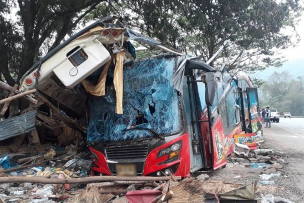 The accident occurred Wednesday evening in Thailand’s Nakhon Ratchasima province with the double decker bus carrying around 50 people returning home from a holiday. Photo: js100radio