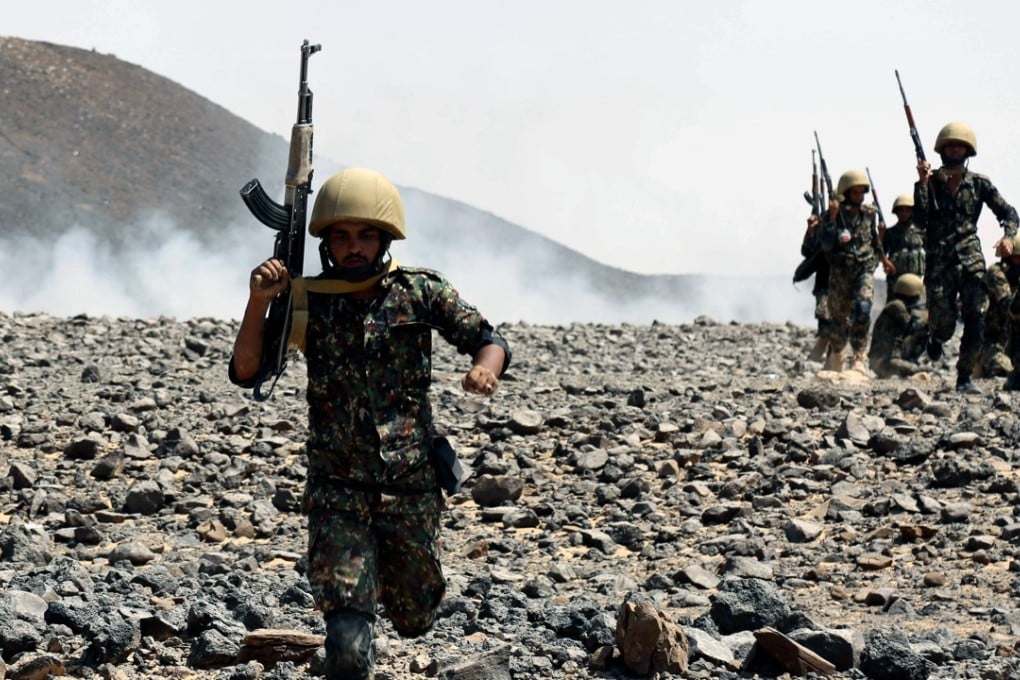 Yemeni soldiers participate in a military manoeuvre supported by the Saudi-led military coalition. Photo: EPA