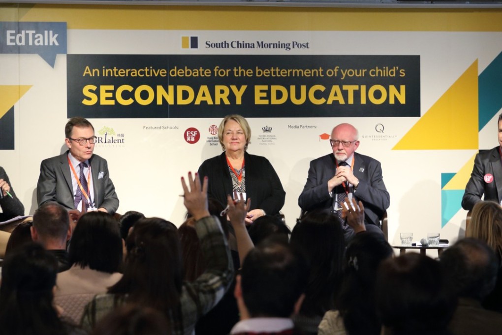 From left: Ginn Fung, SCMP Education Editor (moderator); Robin Lister, founding headmaster of Malvern College Hong Kong; Natalie Broderick, director of student services at Hong Kong International School; Brian Cooklin, principal of Nord Anglia International School; and Mark Blackshaw, principal at King George V.