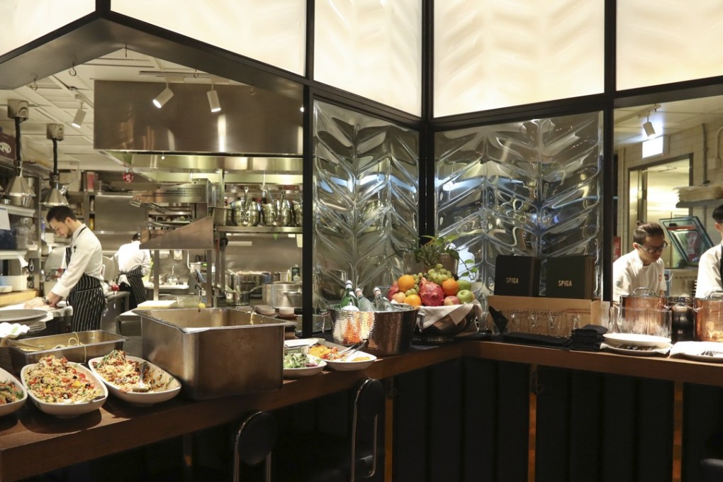Interior and open kitchen at Spiga. Photo: SCMP/Nora Tam