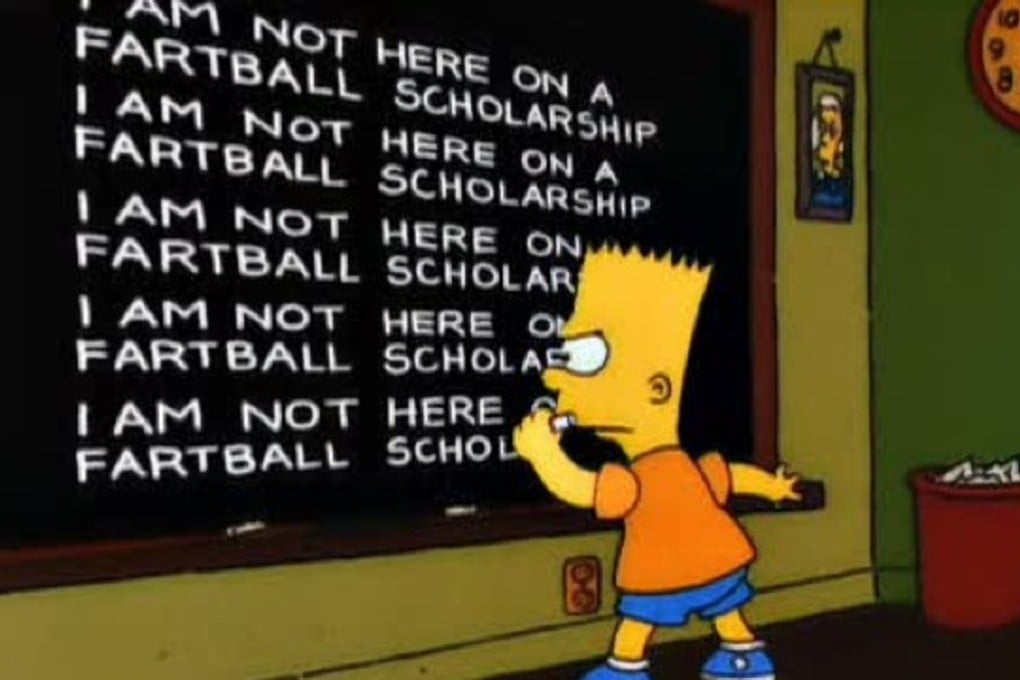 Bart Simpson’s chalkboard punishment was a staple of The Simpson's opening credits. A student at a junior high school for special education in eastern Japan was instructed to write an essay promising not to fart during classes, with the composition then displayed in the classroom. Photo; Handout