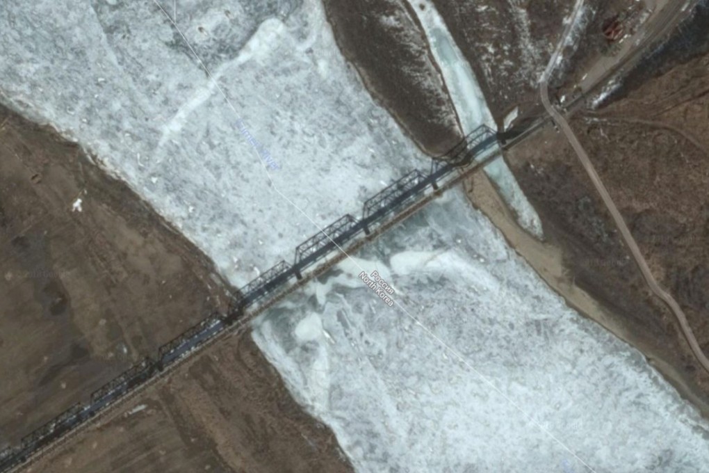 North Korea’s border with Russia just 18 kilometres, following the Tumen River and its estuary in the far northeast. There is one lone crossing, dubbed the ‘Friendship Bridge’ Photo: Google Maps