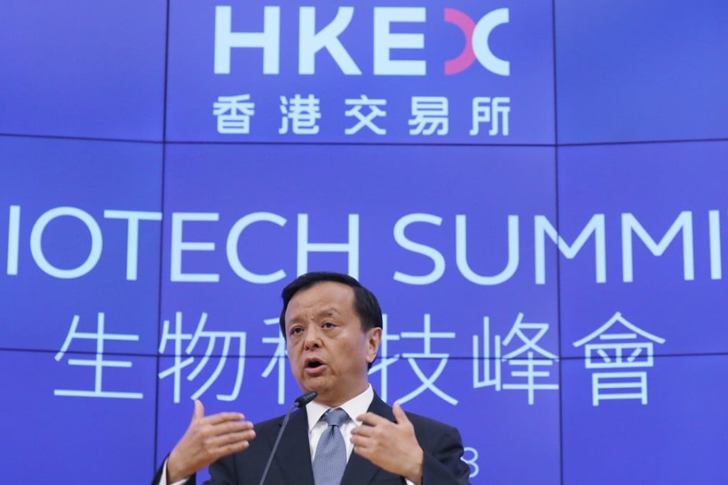 Charles Li Xiaojia, chief executive of bourse operator Hong Kong Exchanges and Cleating, at the Biotech summit last week. Photo: Edward Wong