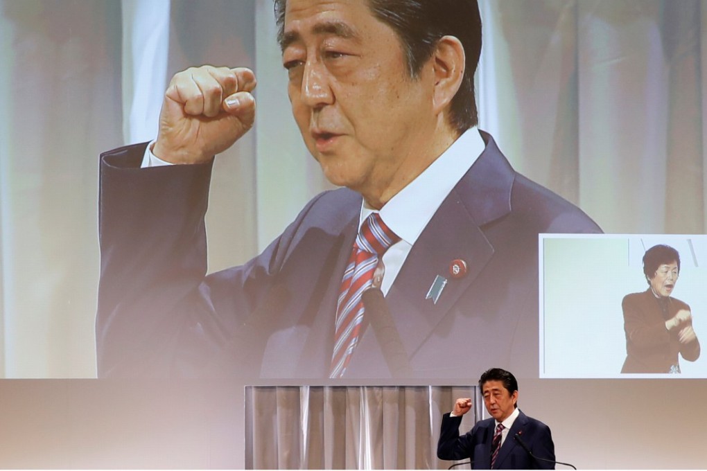 Japan's Prime Minister Shinzo Abe has vowed to press on with his amendment to the country’s pacifist constitution despite being plagued by a cronyism scandal over a cut-price land sale. Photo: Reuters