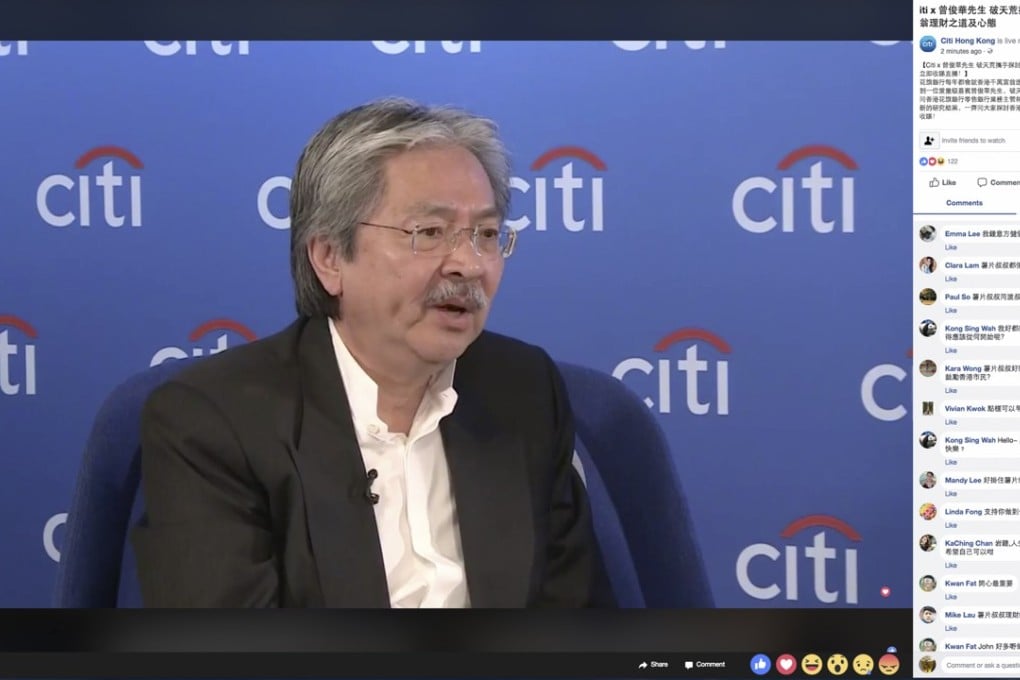 Former financial secretary John Tsang Chun-wah announced the plans on Facebook live. Photo: Facebook