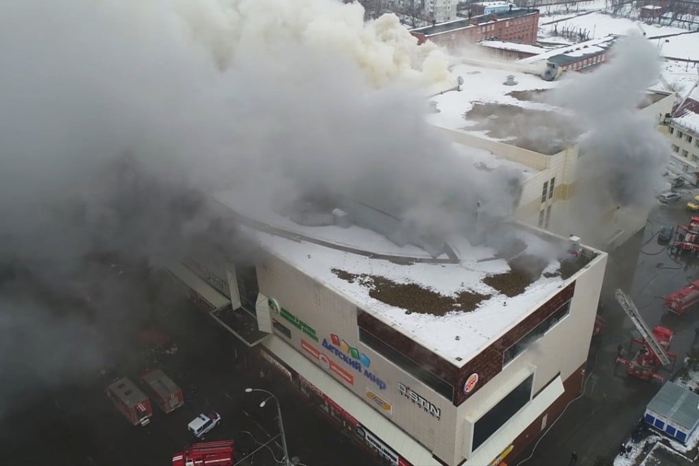 A photo taken from video provided by Russian Emergencies Ministry shows a site of a fire at a shopping centre in Kemerovo, Russia on Sunday. Photo: Reuters