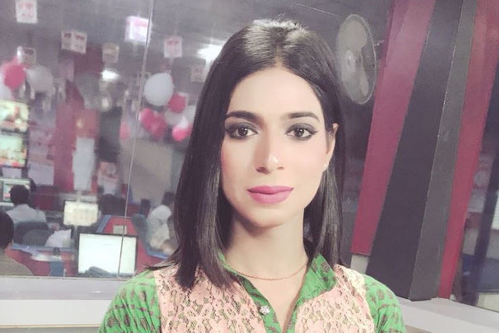Marvia Malik, at the Kohenoor television studio, in Lahore, Pakistan on March 25, 2018. She is the first transgender news anchor in the country. Photo: Thomson Reuters Foundation