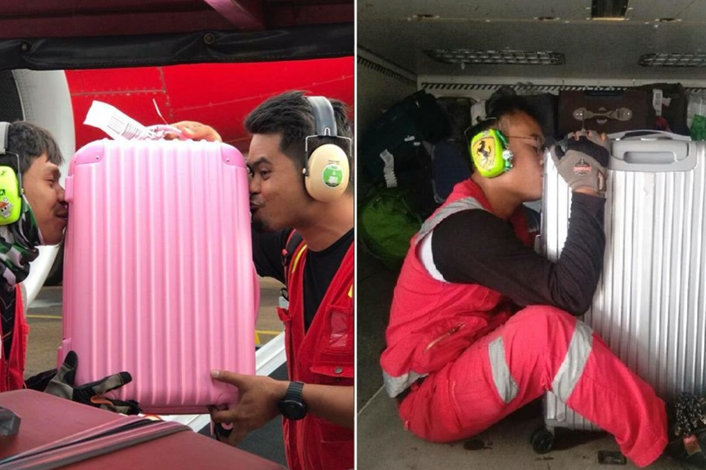 AirAsia’s ramp staff kissed and hugged luggage and bags in a set of photos posted on Mar 26, 2018. Photo: Mohd Amir Izzat Facebook page