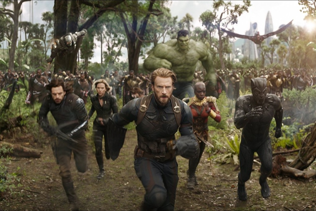 Chris Evans (front) leads his crew in a still from Avengers: Infinity War.