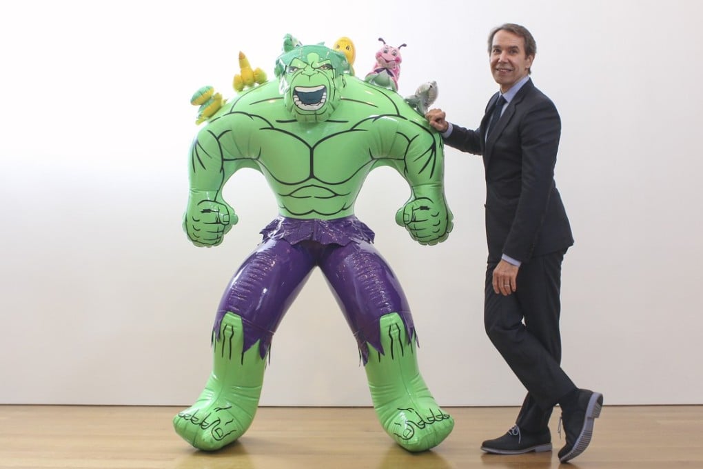 Jeff Koons with Hulk (Friends) (2004-2012), at the Gagosian gallery, in Central, in 2014. Picture: SCMP