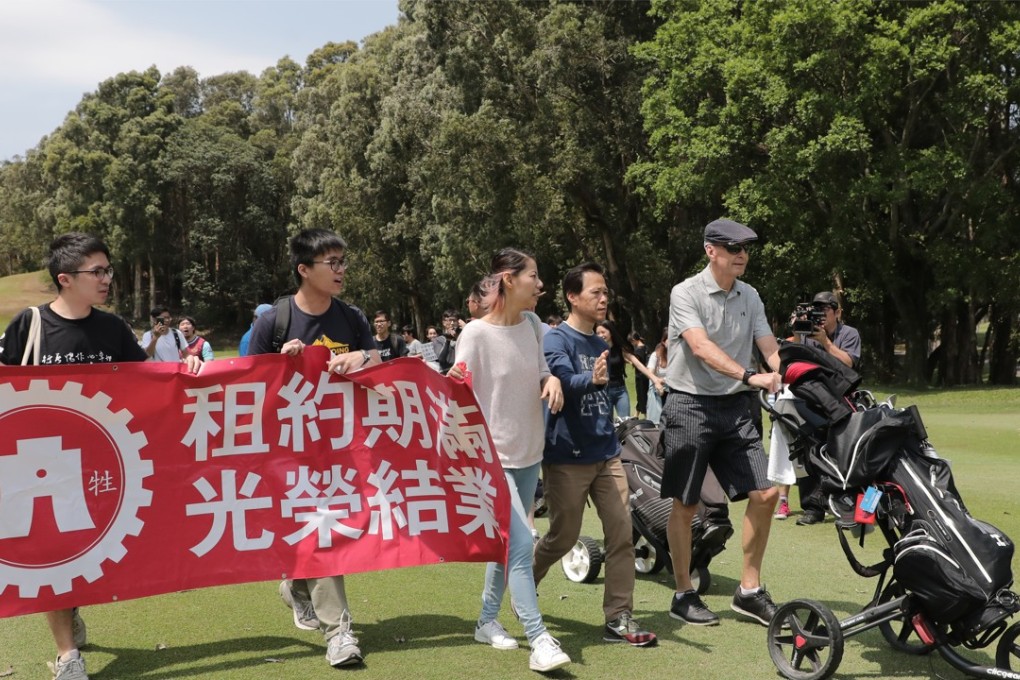 About 20 protesters made it onto the Fanling golf course. Photo: Handout