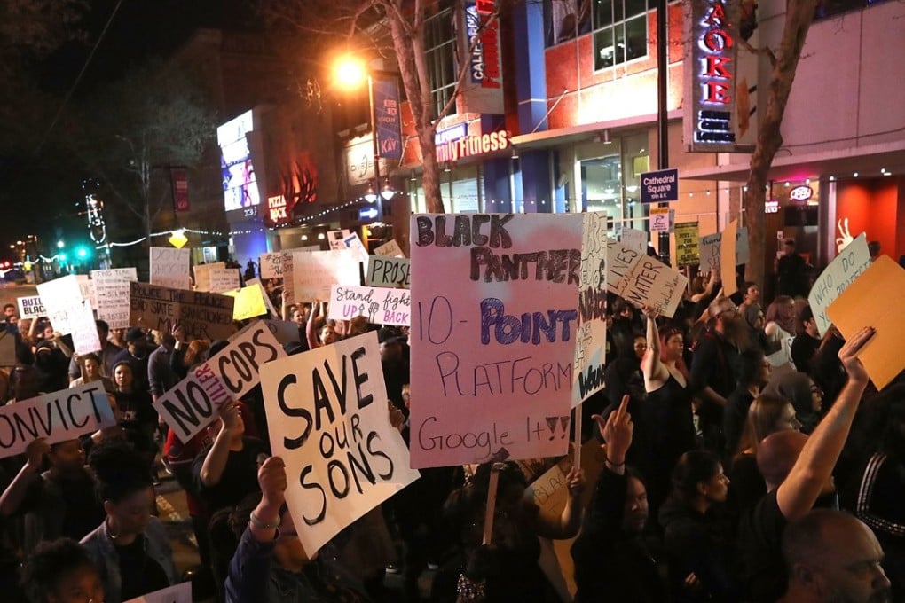 Black Lives Matter protesters march through the streets of Sacramento, demanding justice for police shooting victim Stephon Clark. Photo: AFP