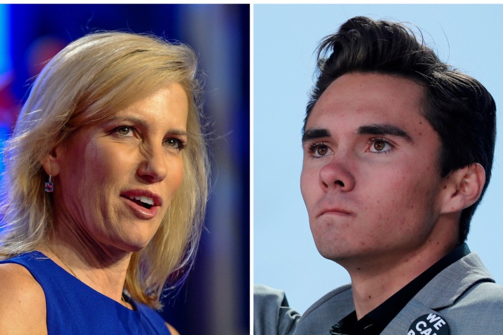 Laura Ingraham and David Hogg. Photo: Reuters