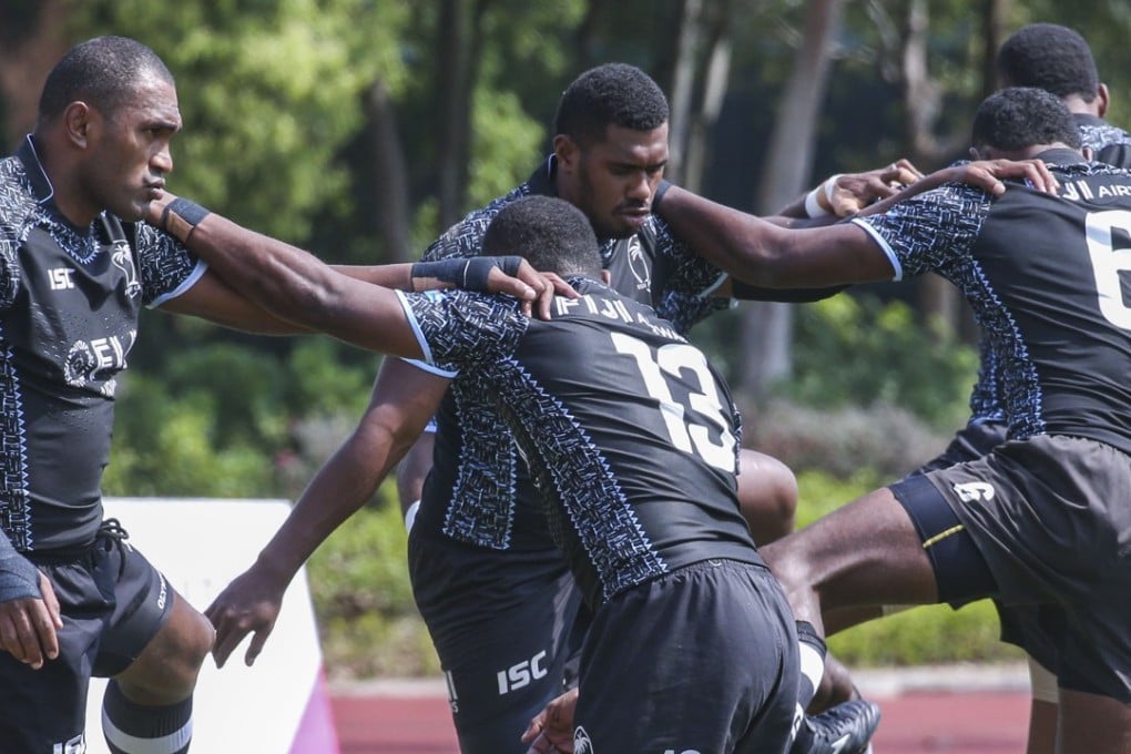 Fiji warm up before training against Hong Kong at the Sports Institute on Saturday. Photo: David Wong