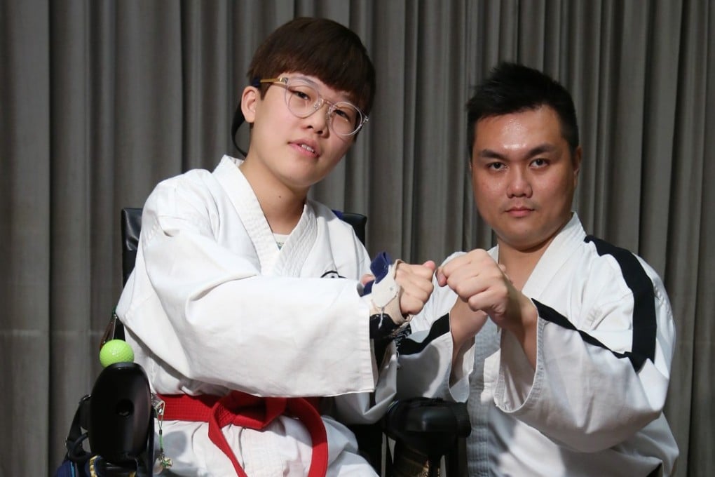 Chan Ka-man with her coach Anthony Li, president of the Hong Kong PHAB Martial Art Association. Photo: Edmond So