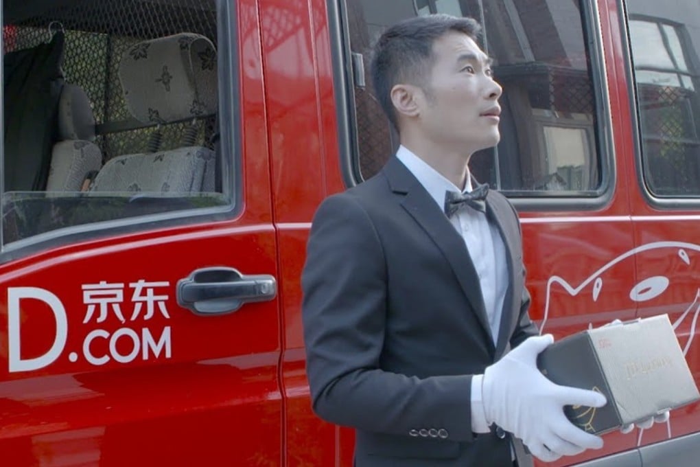 JD.com recently launched a ‘luxury’ parcel delivery platform, complete with agents clad in a tux and white gloves. Photo: SCMP handout