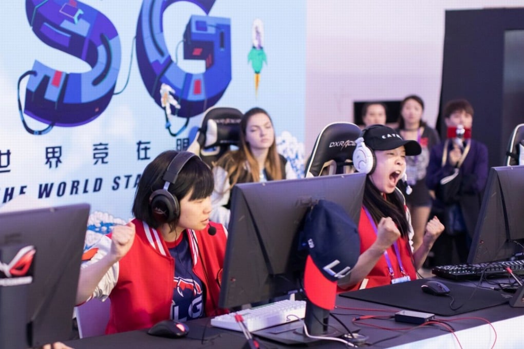 LLG team members celebrate during a win during a match at the World Electronics Sports Games global finals in Haikou, Hainan in March 2018. Photo: Handout