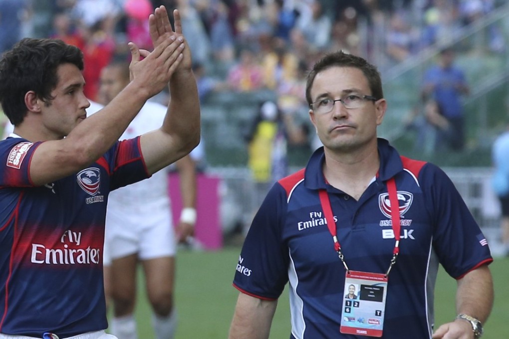 United States coach Mike Friday (right) and captain Madison Hughes during the 2015 Hong Kong Sevens. Photo: K.Y. Cheng
