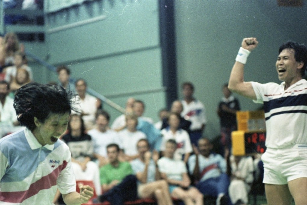 Hong Kong's Amy Chan and Chan Chi-choi celebrate winning gold at the 1990 Auckland Commonwealth Games. Photo: SCMP Pictures