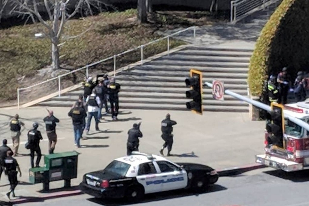 The scenes following a possible shooting at the headquarters of YouTube in San Bruno, California, on Wednesday. Phoro: Graeme MacDonald via Reuters