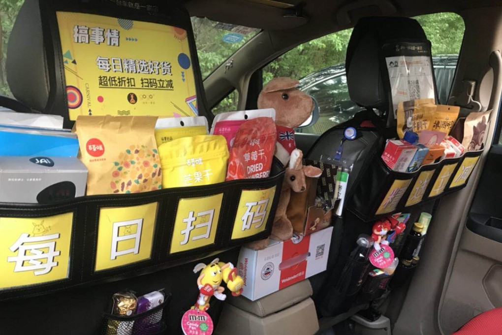 A selection of the goods on sale in the back of a Shenzhen cab. Photo: xfz.cn