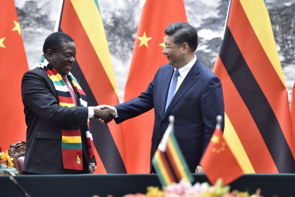 Zimbabwean President Emmerson Mnangagwa (left) and Chinese President Xi Jinping are all smiles as they shake hands at a welcoming ceremony at the Great Hall of the People in Beijing. Photo: EPA-EFE
