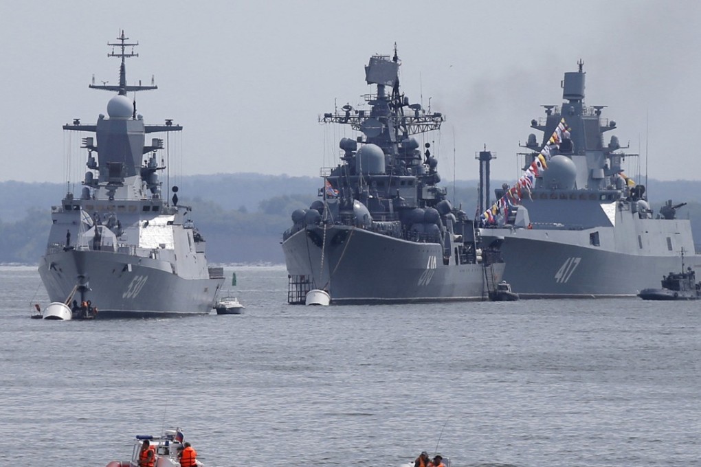 The Russian navy corvette Steregushchy, destroyer Nastoichivy and frigate Admiral Gorshkov are anchored in a bay of the Russian fleet base in Baltiysk, in the Kaliningrad region of Russia, on July 19, 2015. Baltic nations are closely monitoring the Russian navy’s live-fire exercises in the Baltic Sea on Wednesday. Photo: Reuters