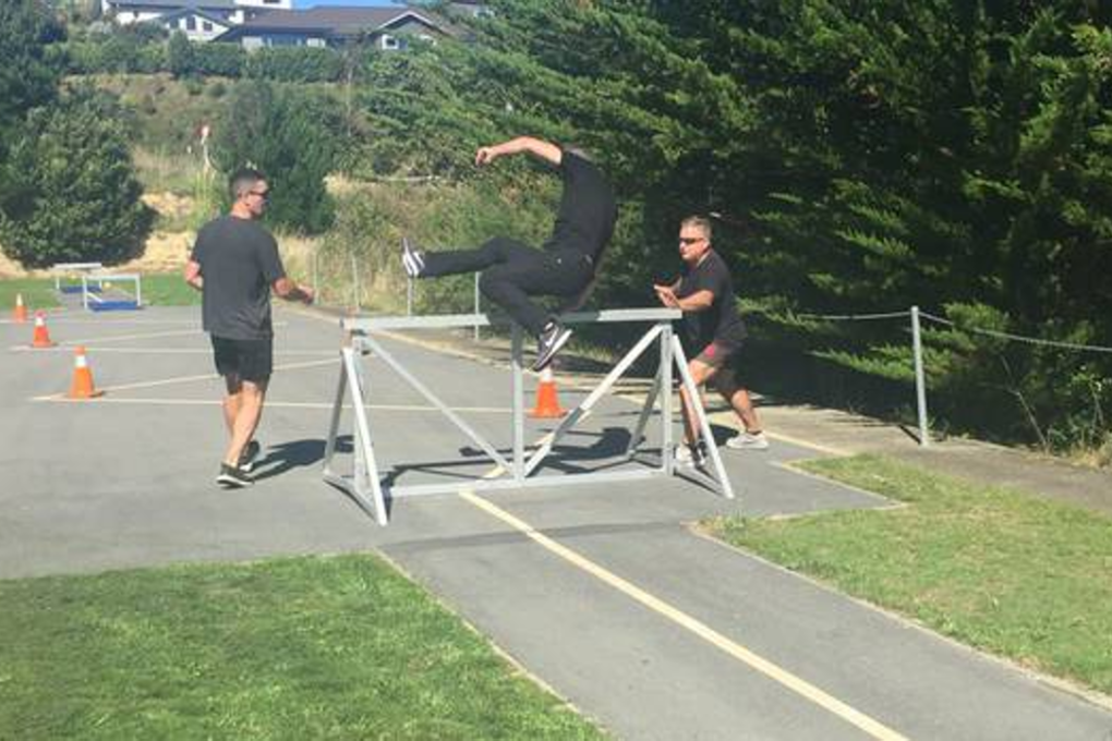 The Police Commissioner midway through the Physical Competency Test. Photo: supplied