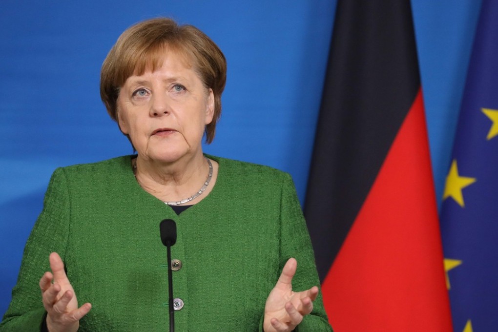 German Chancellor Angela Merkel speaking at a press conference during a meeting of European Union leaders in Brussels last month. The EU has found itself in the middle of an increasingly bitter trade dispute between the US and China. Photo: AFP