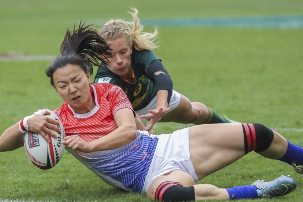 China’s Chen Keyi scores against South Africa in the final of the Women’s World Series at Hong Kong Stadium. Photo: Winson Wong