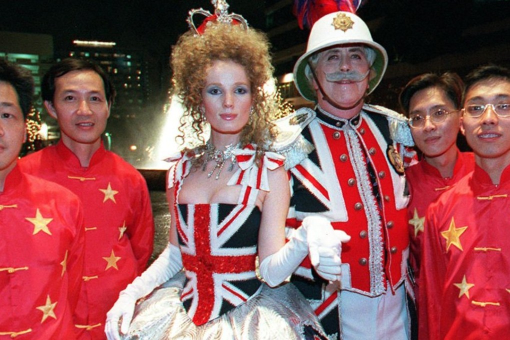 Revellers dressed in the British and Chinese national colours, at a handover party in Kowloon, on July 1, 1997. Photo: AFP