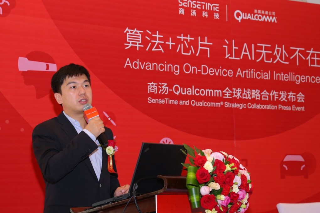 Xu Li, chief executive of SenseTime Group, addresses a press conference in Shenzhen for the company’s strategic collaboration with mobile chip giant Qualcomm Technologies on October 20 last year. Photo: Handout