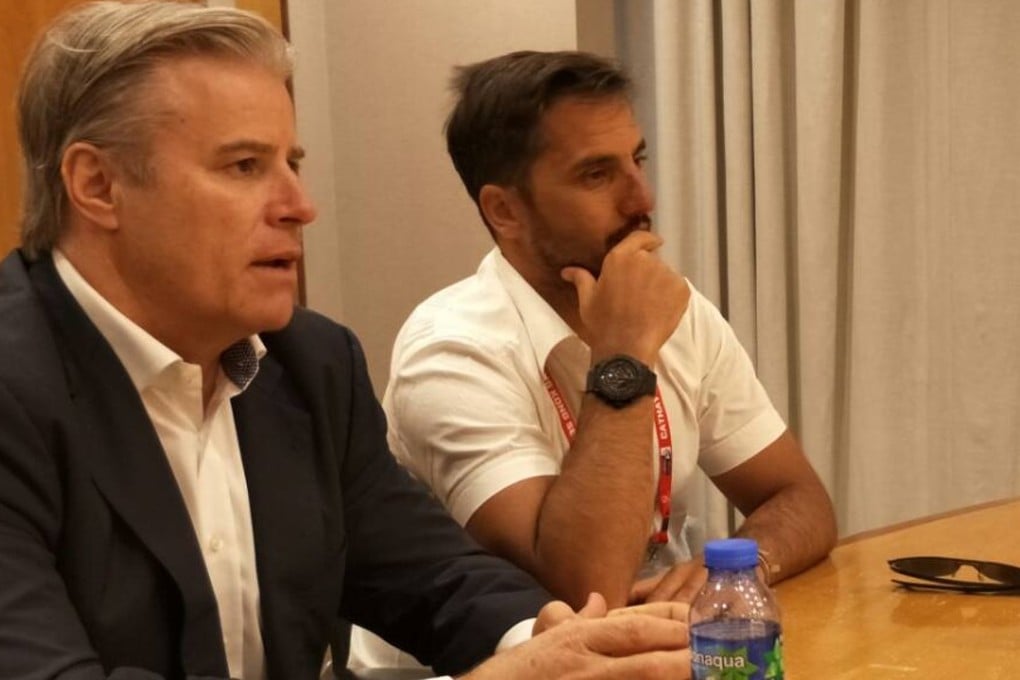World Rugby CEO Brett Gosper and vice president Augustin Pichot at the Hong Kong Sevens. Photo: Handout