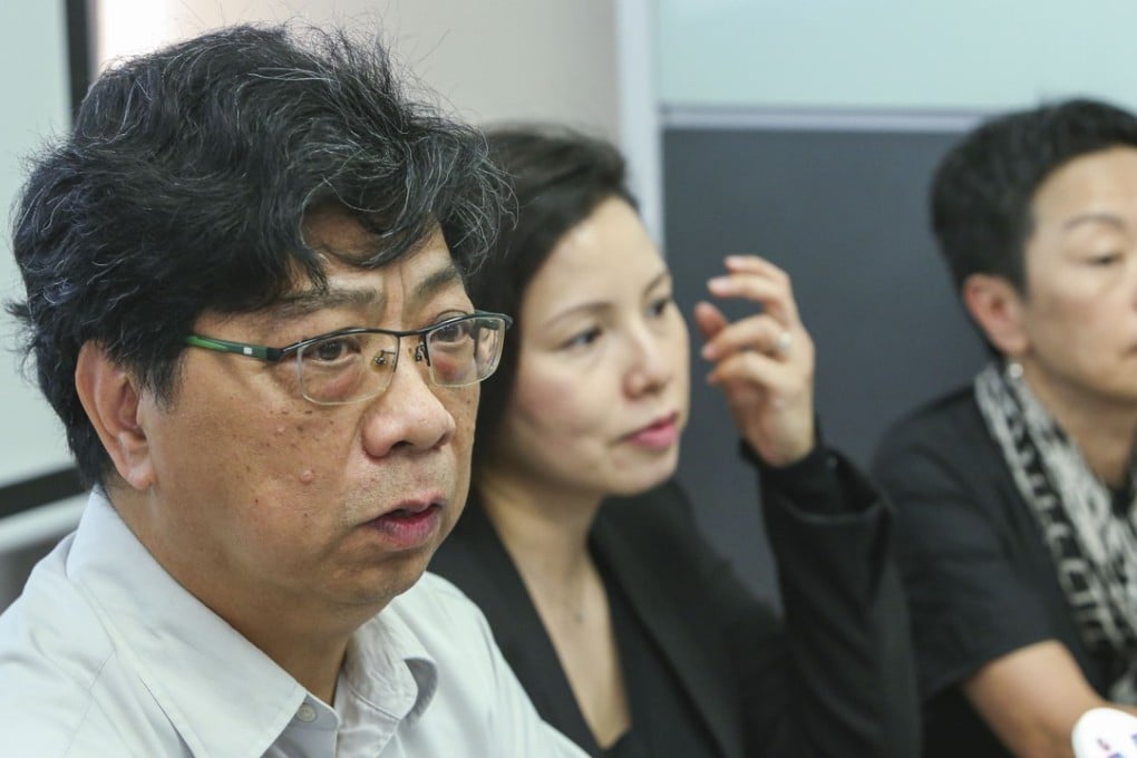 Chris yeung (left), Karie Pang Ka-lai, Assistant Director of Public Opinion Programme, and Shirley Yam, Convener of Press Freedom Subcommittee meet the press to discus the results of the latest survey. Photo: Edmond So