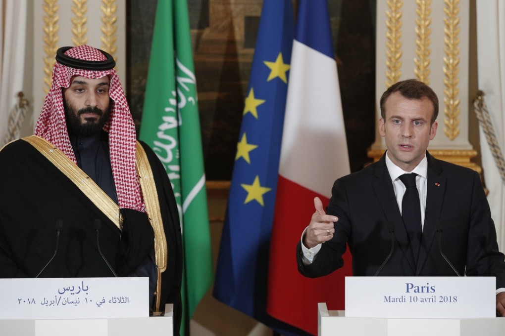 Saudi Arabia Crown Prince Mohammed bin Salman, left, and French President Emmanuel Macron attend a press conference in Paris on Tuesday. Photo: AP