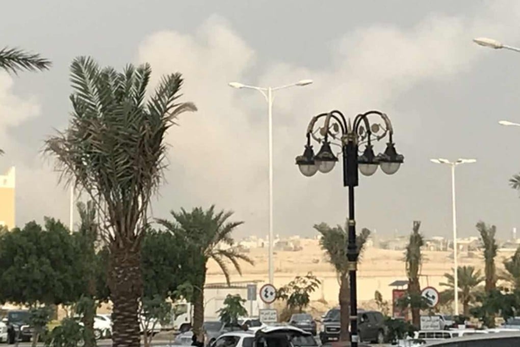 Smoke in the sky on Wednesday after a missile is intercepted over Riyadh, Saudi Arabia. Photo: Xinhua