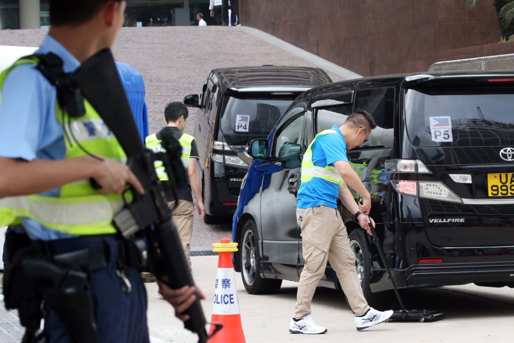 There was tight security at the InterContinental hotel in Tsim Sha Tsui on Wednesday, with armed officers checking all entering vehicles. Photo: David Wong