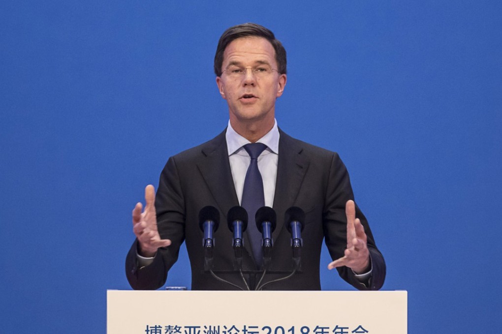 Dutch Prime Minister Mark Rutte, seen here at the Boao Forum for Asia, told the South China Morning Post that many companies from the Netherlands would “love to participate” in China’s belt and road trade plan. Photo: Bloomberg