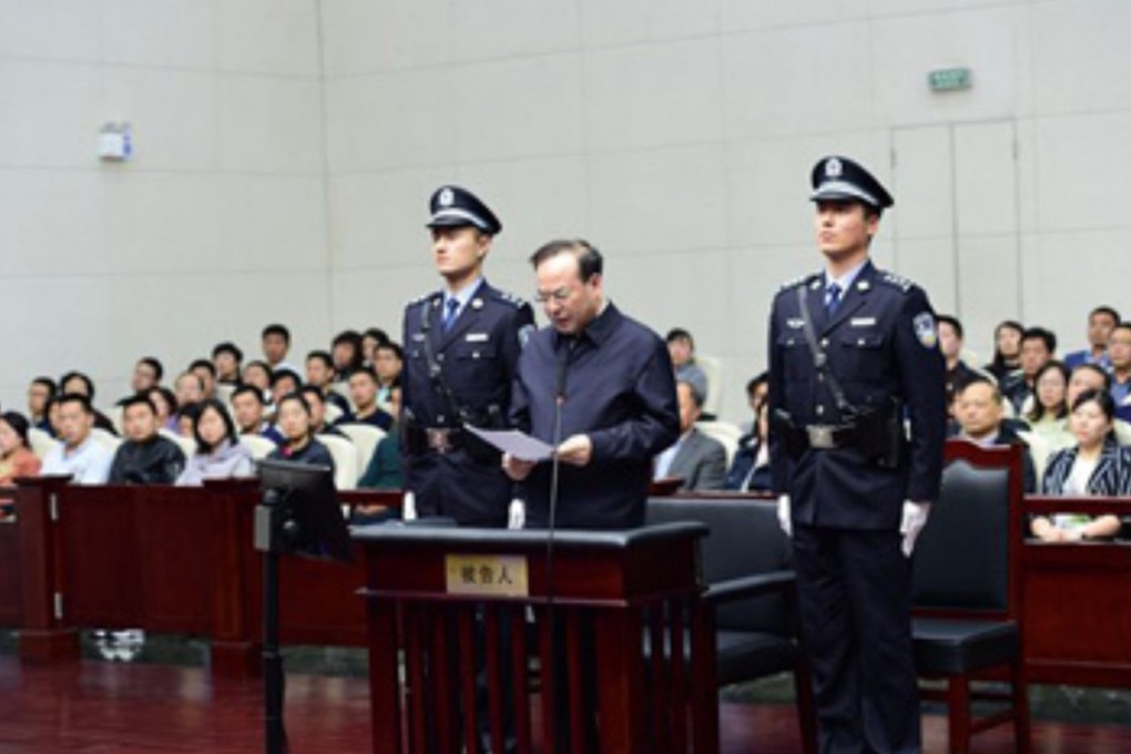 Sun Zhengcai (centre) pictured during his court appearance in Tianjin. Photo: Weibo