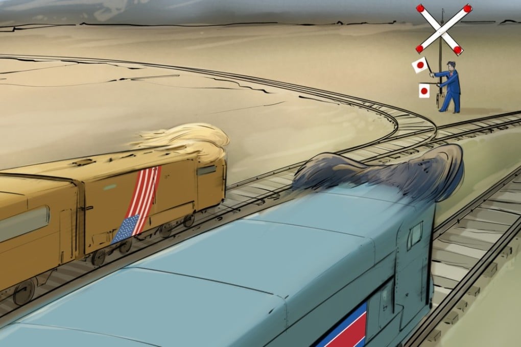 When Japanese prime minister Shinzo Abe meets Donald Trump next week, he will hope to convince Trump that talks with North Korea are a waste of time, risky due to unrealistic expectations on both sides, and that Kim Jong-un is untrustworthy. Illustration: Timothy Mcevenue. timothymcevenue.net