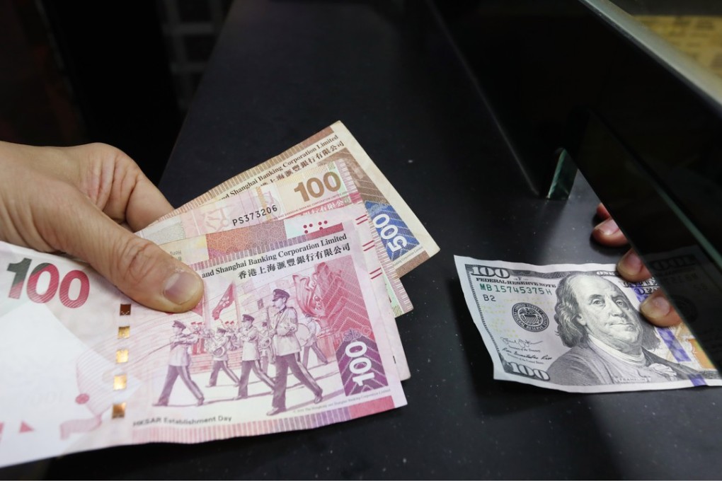 The Hong Kong dollar has been pegged at 7.8 per US dollar since October 1983, with the trading band of 7.75 to 7.85 introduced in 2005. Photo: Jonathan Wong