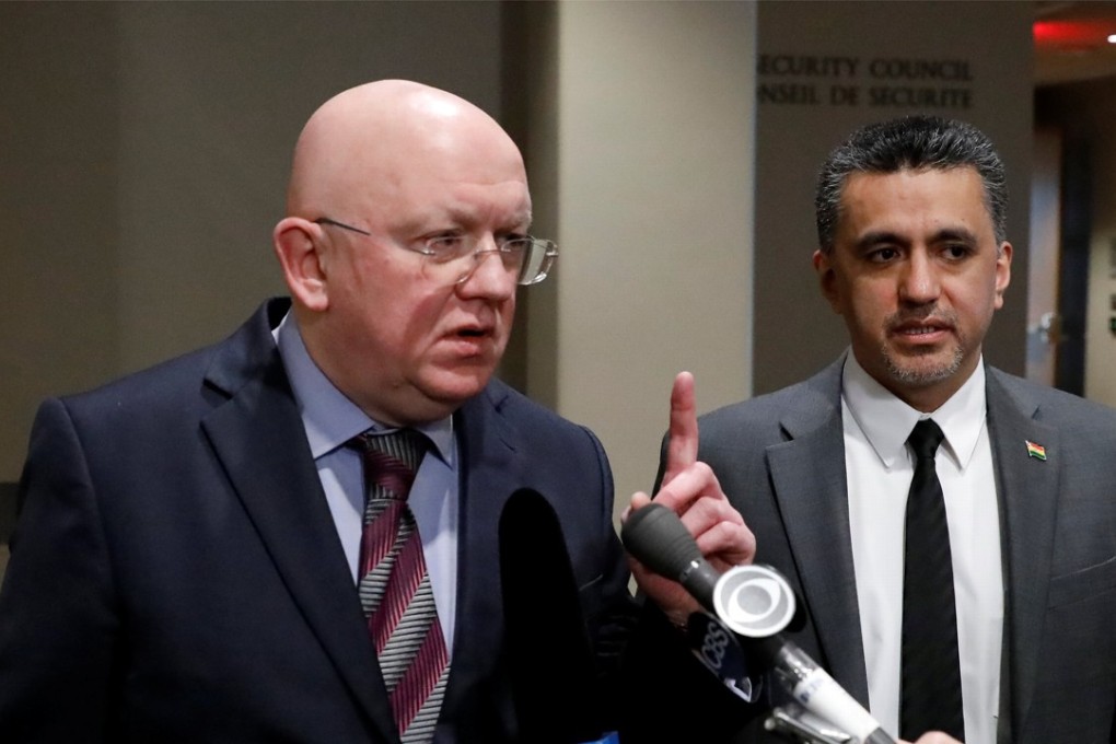 The Russian ambassador to the United Nations, Vassily Nebenzia (left, with Bolivia's UN ambassador, Sergio Llorenty Soliz, at  UN headquarters in New York), has warned of the danger of a US-America war over Syria. Photo: Reuters