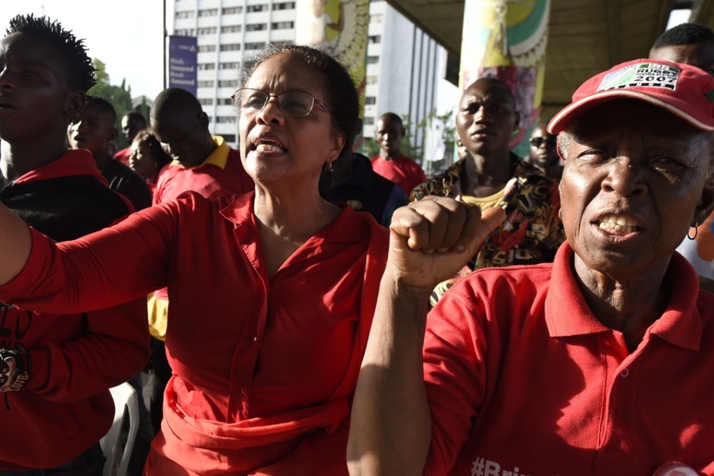 Women chant slogans calling for the release of the remaining 112 out of 219 kidnapped Chibok schoolgirls. Photo: AFP