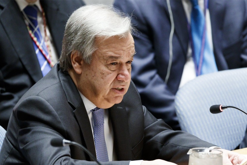 United Nations Secretary-General Antonio Guterres addresses a UN Security Council meeting called by Russia in response to the escalating situation in Syria on Friday. Photo: EPA/EFE