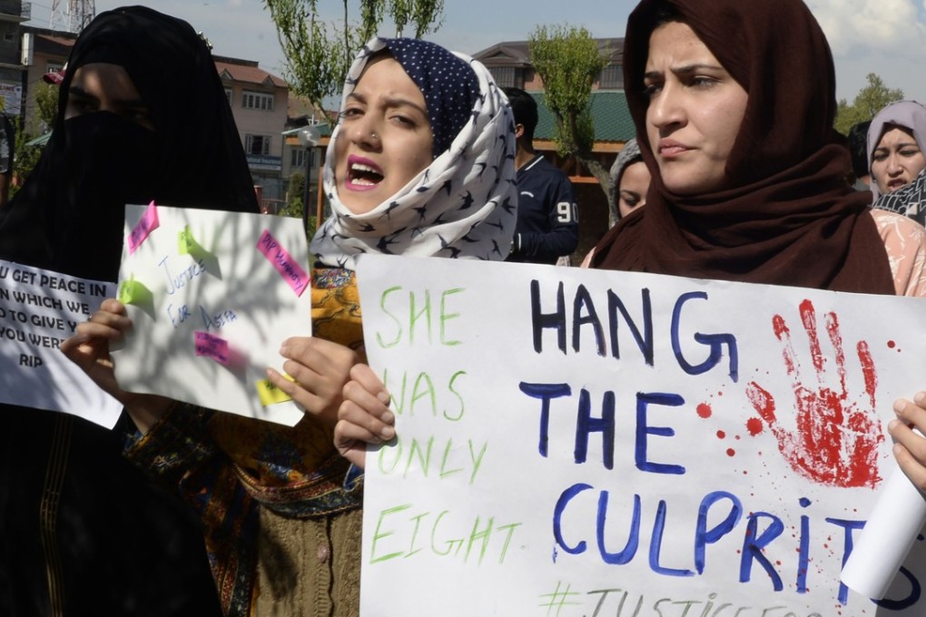 Indian demonstrators take part in a protest in Srinagar over the gang rape and murder of an eight-year-old girl in northern India. Photo: AFP