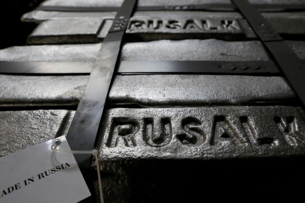 Aluminium ingots are seen at Rusal’s smelter in Krasnoyarsk. Photo: Reuters