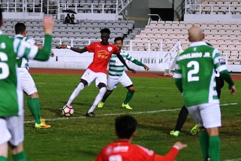 Action from the Benfica Macau v Sporting match in the Macau Olympic Stadium. Photo: Benfica Macau Facebook