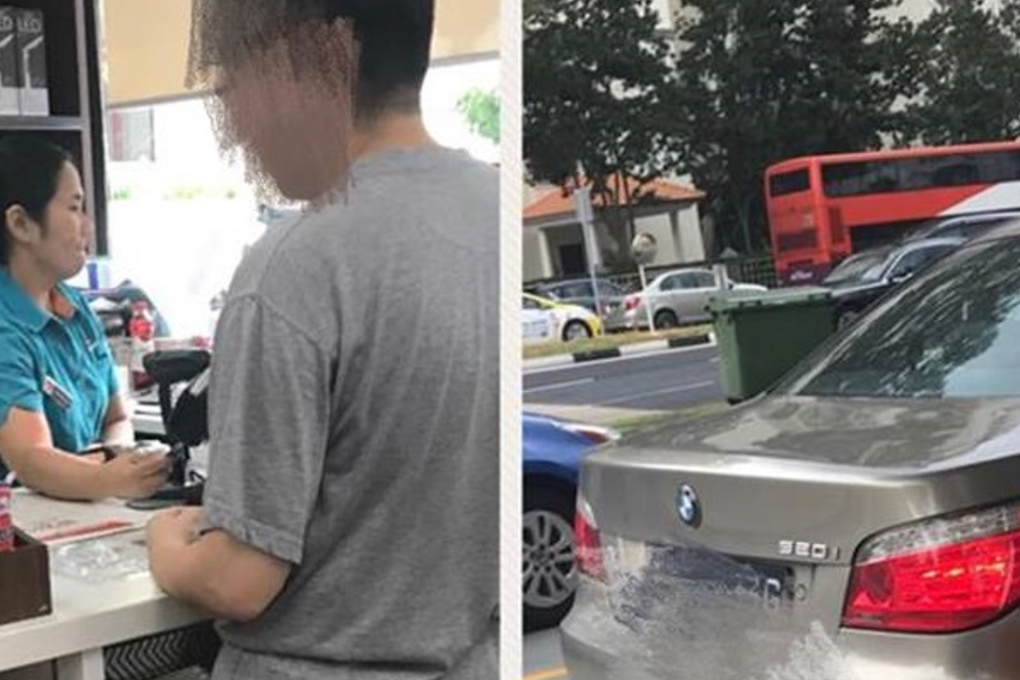 The BMW driver and the car he was driving at the time of the incident. Photo: Kelly Yeo/Facebook